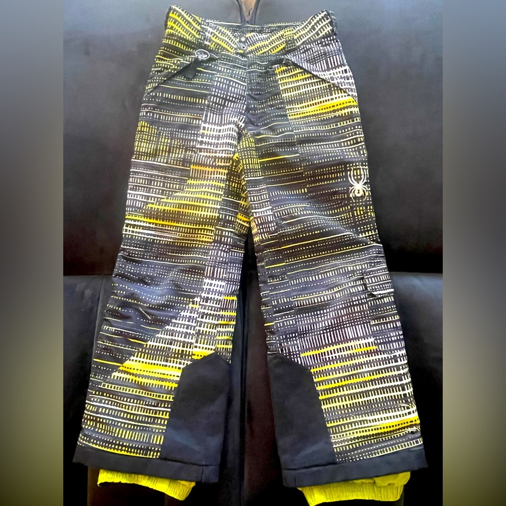 🕷️ Spyder Kids Insulated Ski Pants – Youth Size 10 – Black/Yellow Print